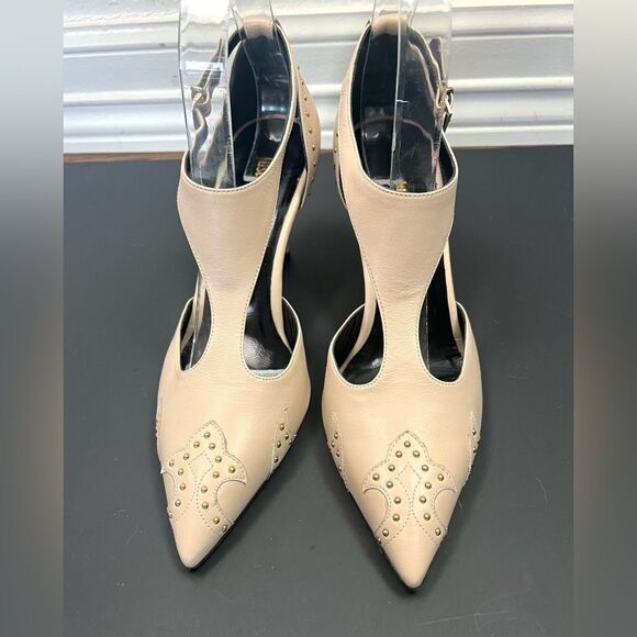 Just Cavalli Nude Low Heel Shoes with Gold Metal Studs - Picture 4 of 14